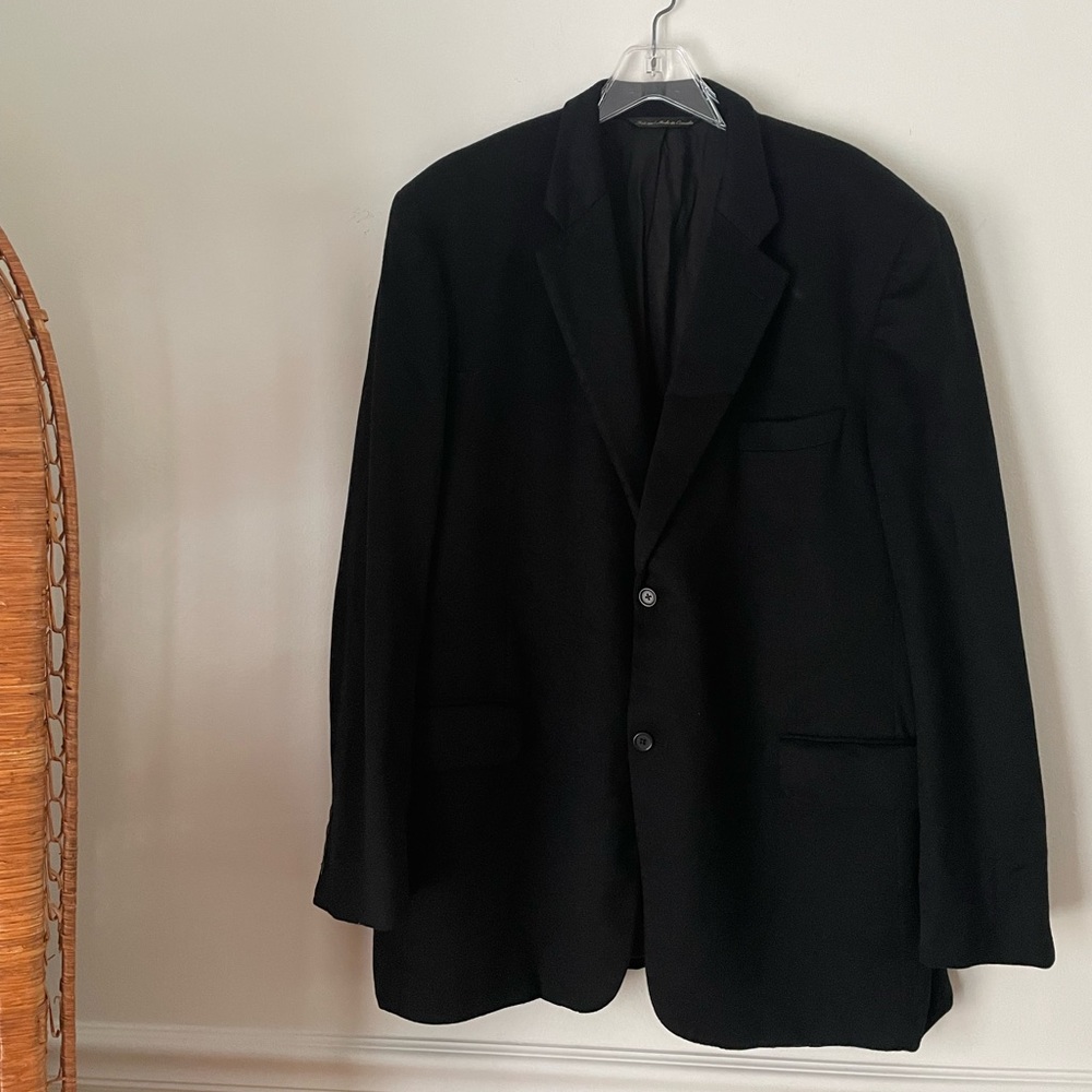 Ing Loro Piana Mens Black 100% Cashmere 2 Button Suit Jacket Made In Canada 48L